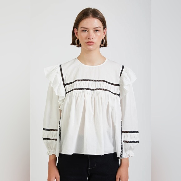 En Saison Aliza Long Sleeve Ruffle Blouse Top in White Size Small NWT - Picture 1 of 9